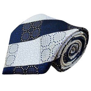 John Frederics Mens Blue/White Polyester Argyle Necktie Geometric Design